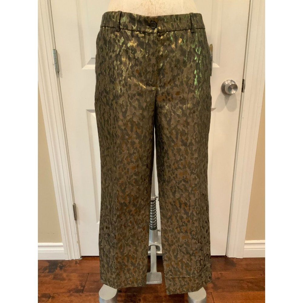 Michael Kors Collection Brown & Metallic Gold Patterned Pants, Size 12 (US)
